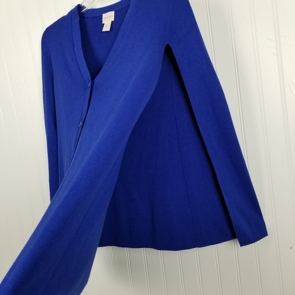 Chico's Cardigan Cape Sweater Vneck Button Sleeveless Blue Size 0 Small/Medium - Picture 9 of 11